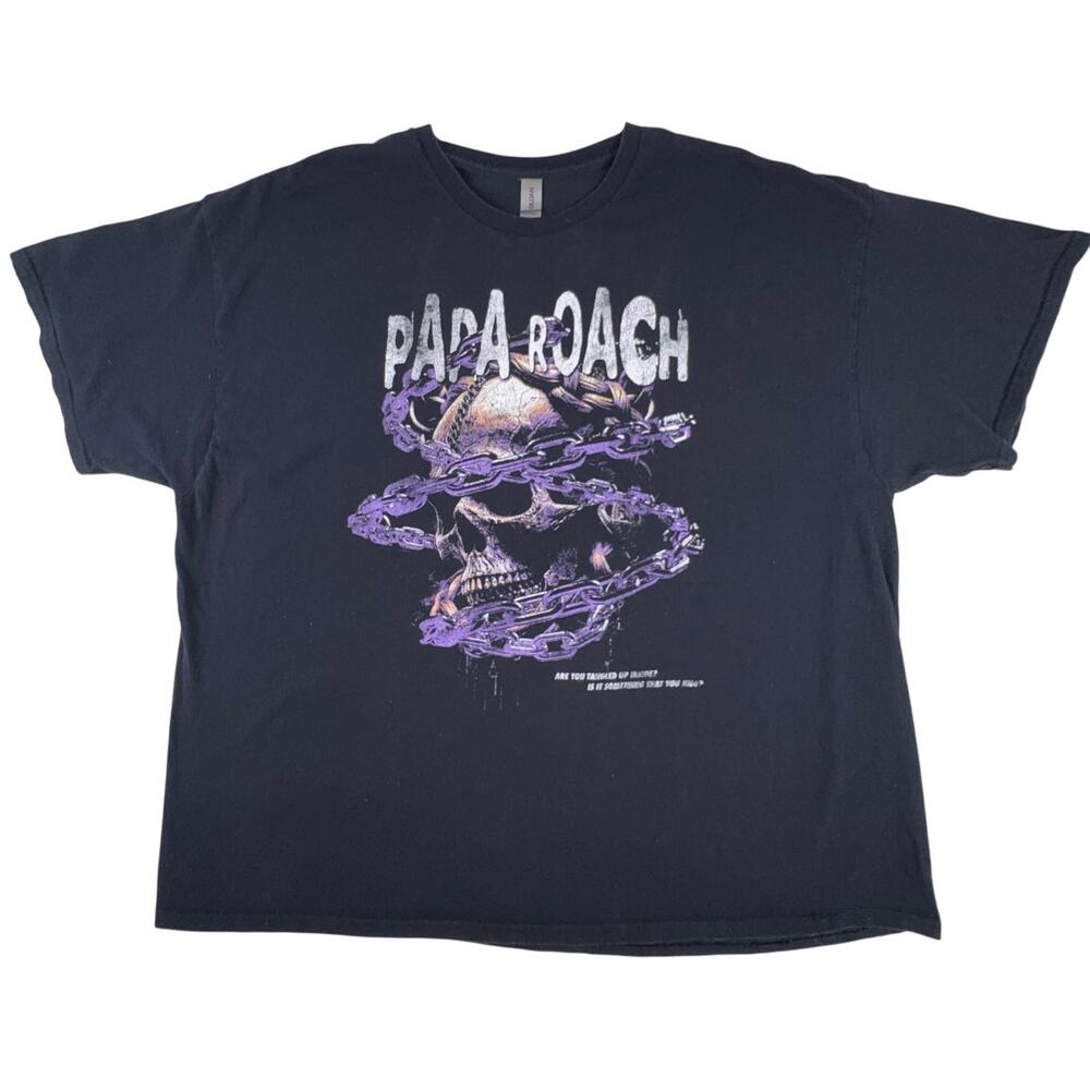 Papa Roach Cut The Line T Shirt Mens 3XL Black Purple Skull Chains Band Tee